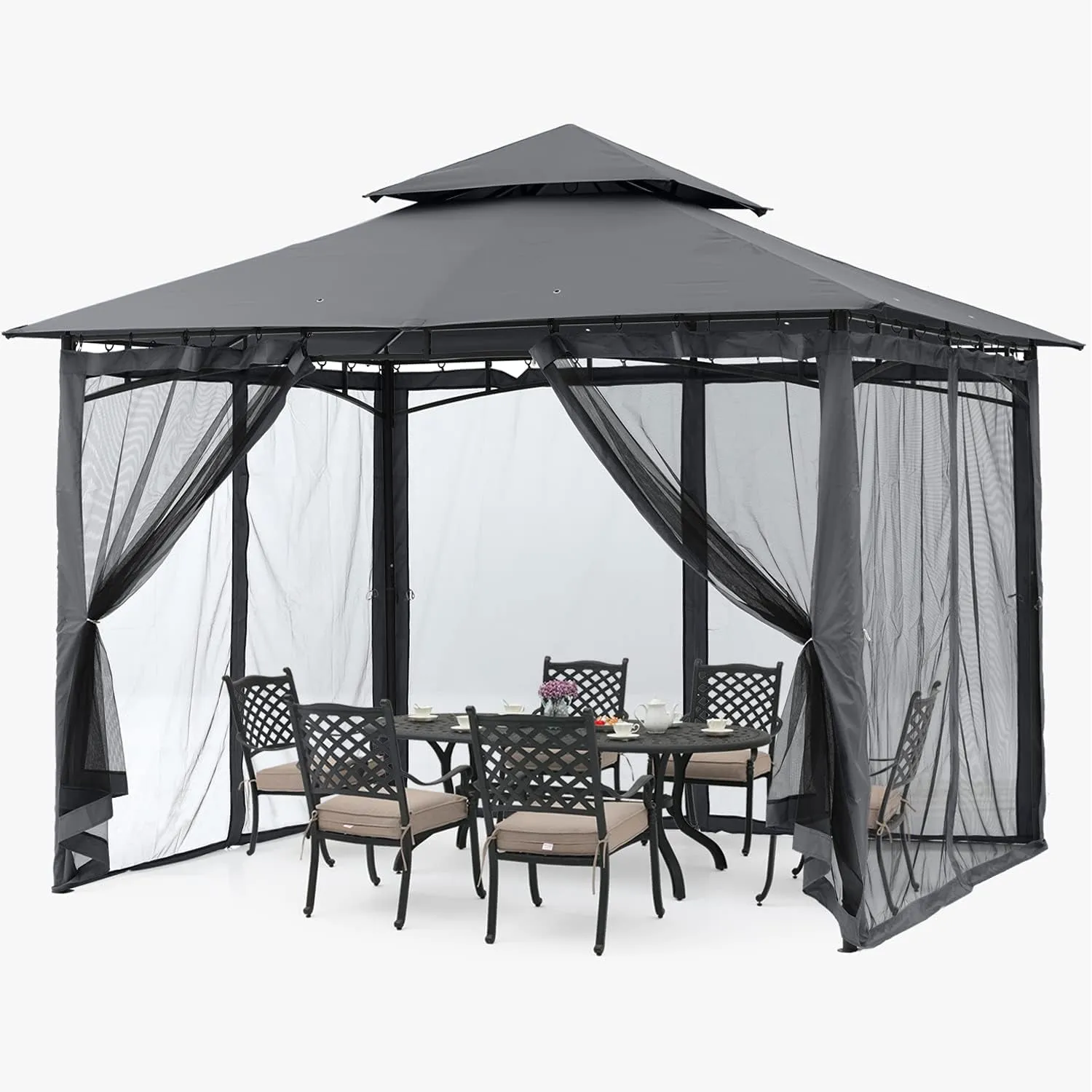 Gazebos for Patios 10X10 - Outdoor Steel Frame Gazebo with Mosquito Netting for Lawn Backyard Garden Deck (Dark Gray)
