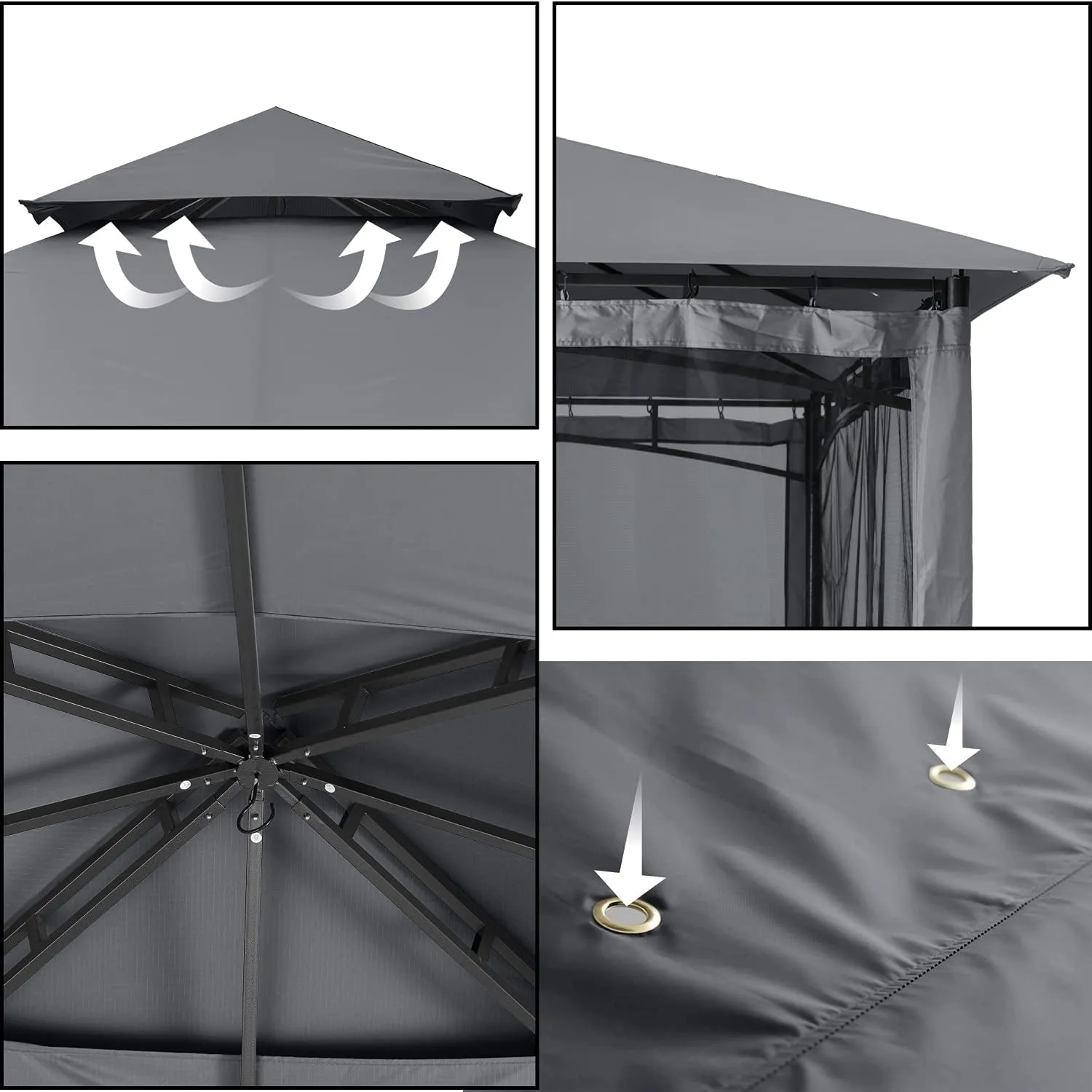 Gazebos for Patios 10X10 - Outdoor Steel Frame Gazebo with Mosquito Netting for Lawn Backyard Garden Deck (Dark Gray)