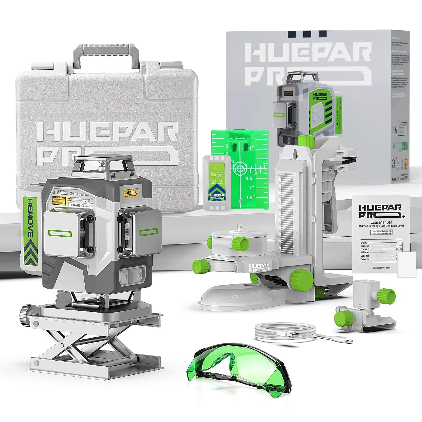 Huepar Pro ZK04CG High-Precision Green Laser Level Tool