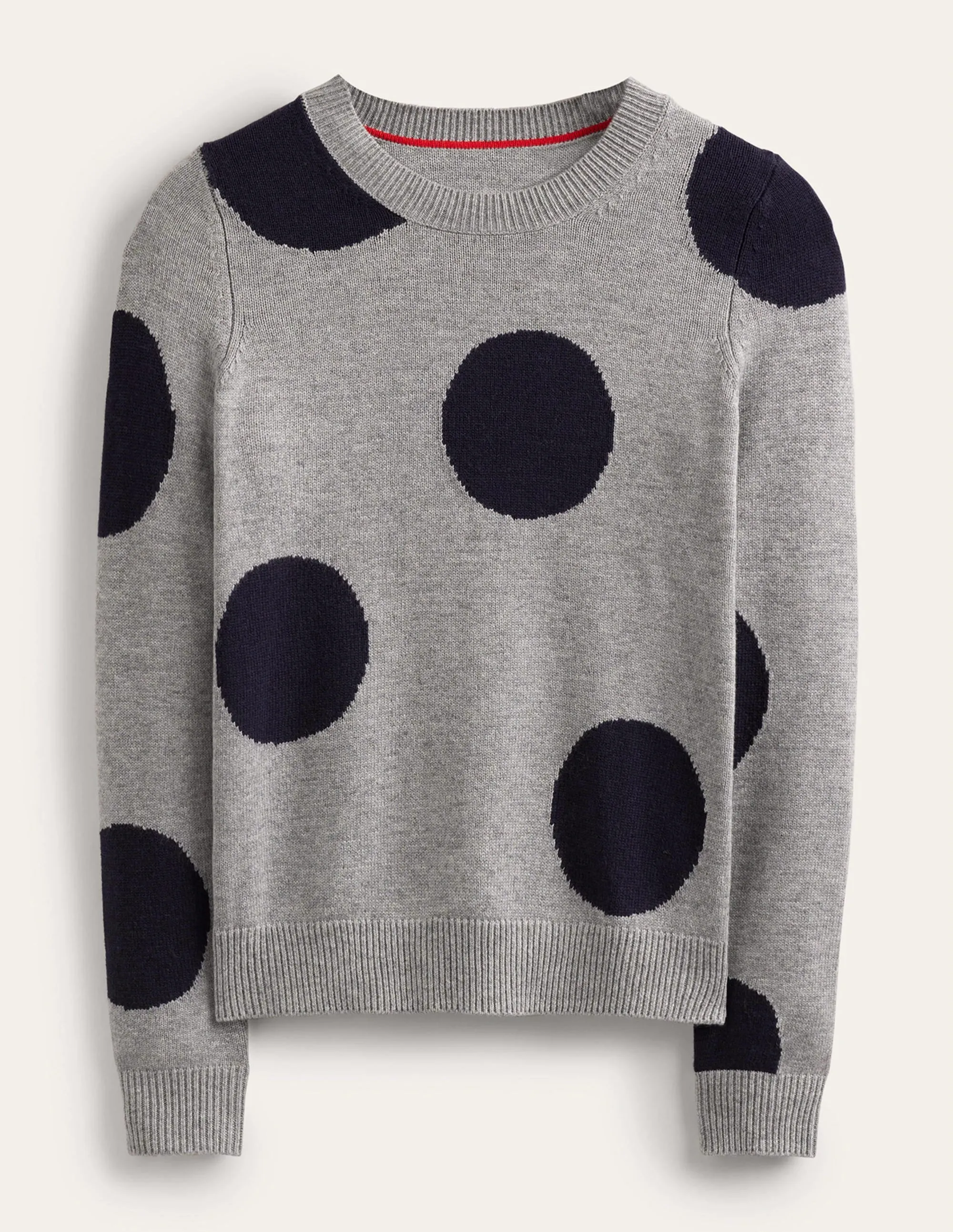 Intarsia Spot Jumper-Grey Melange, Navy Spot