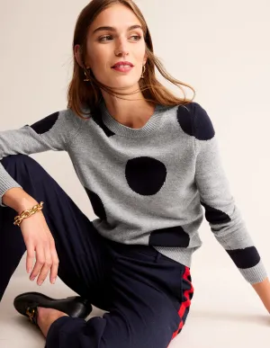Intarsia Spot Jumper-Grey Melange, Navy Spot