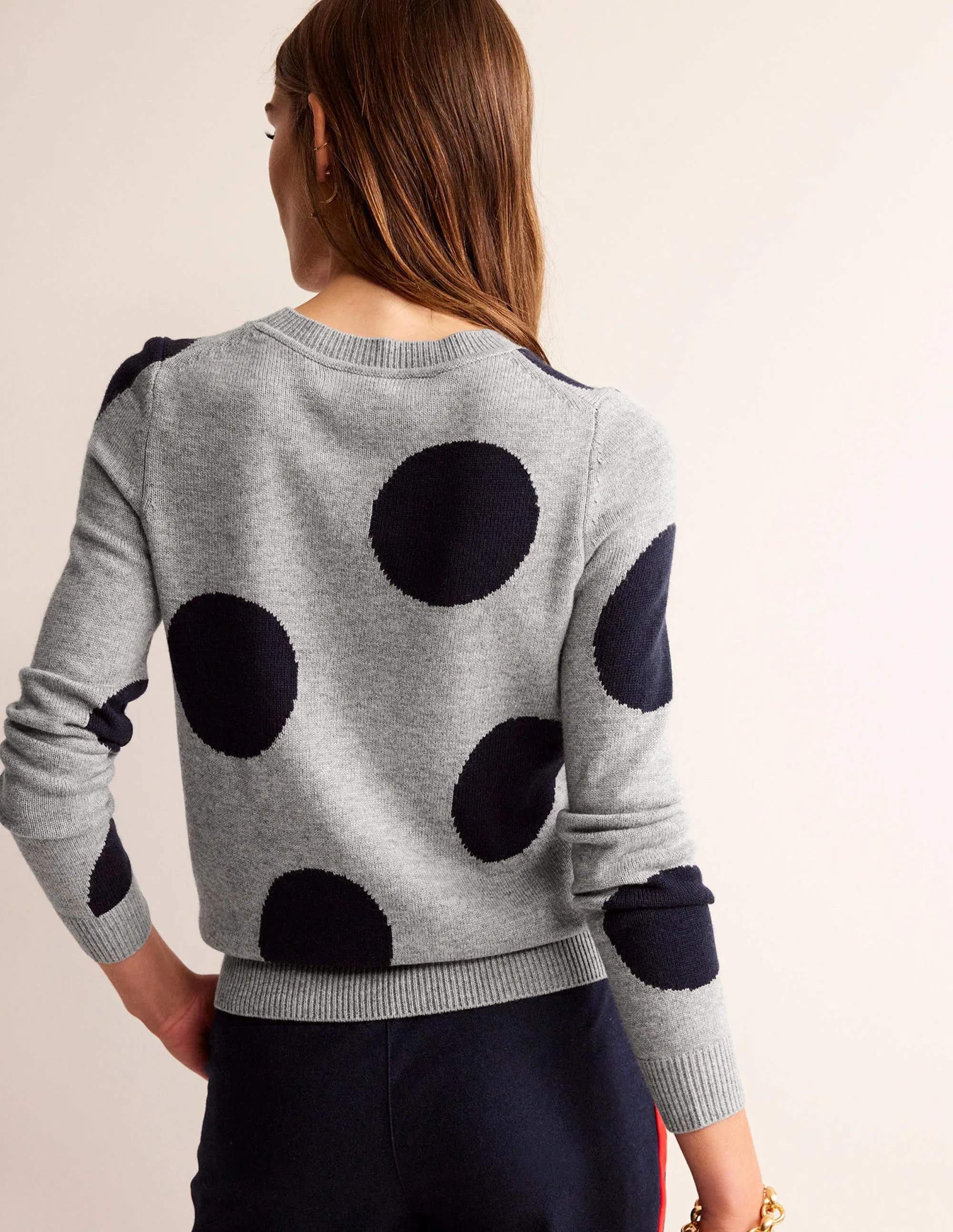 Intarsia Spot Jumper-Grey Melange, Navy Spot
