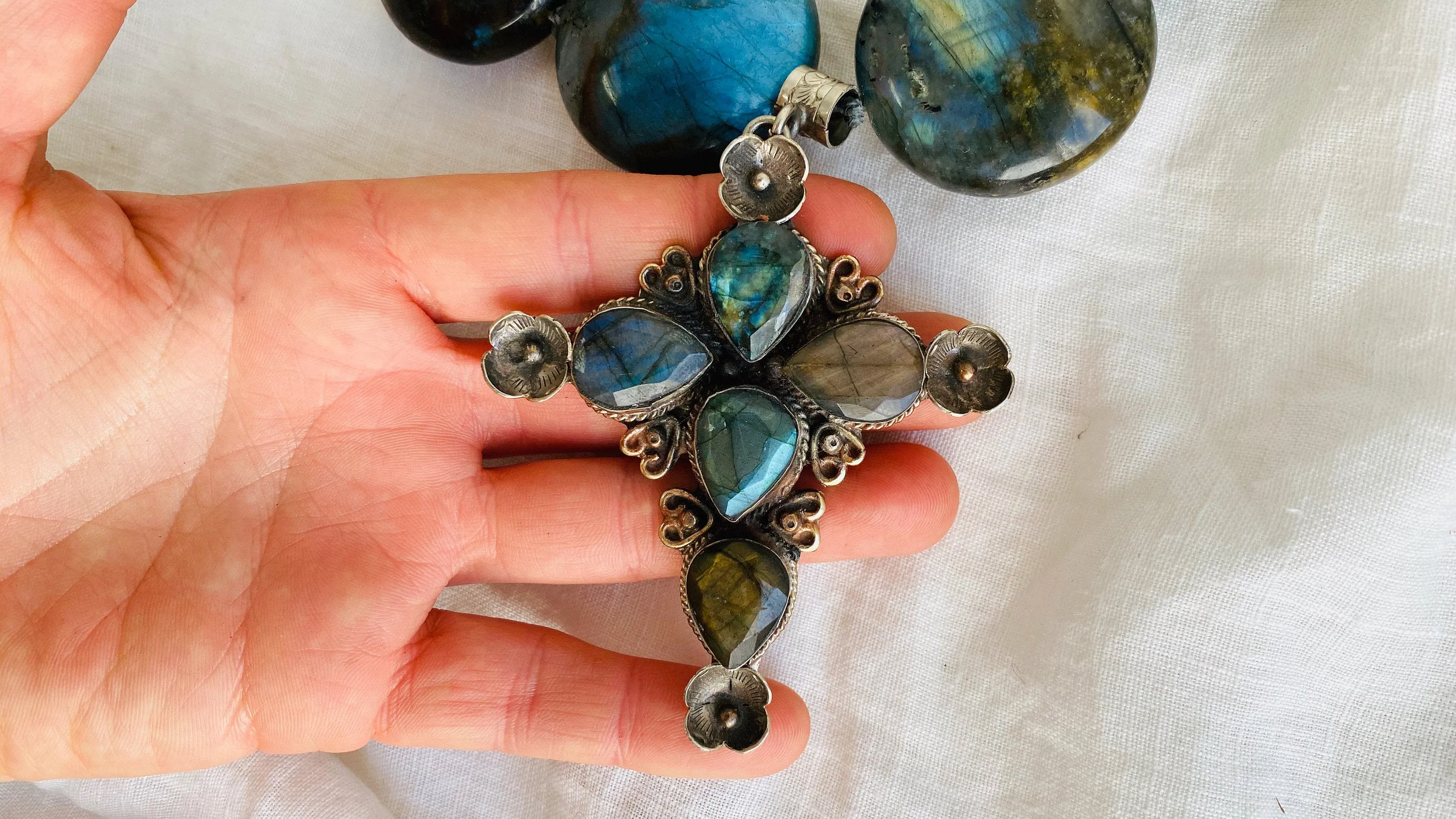 Labradorite Necklace. Tibetan Cross