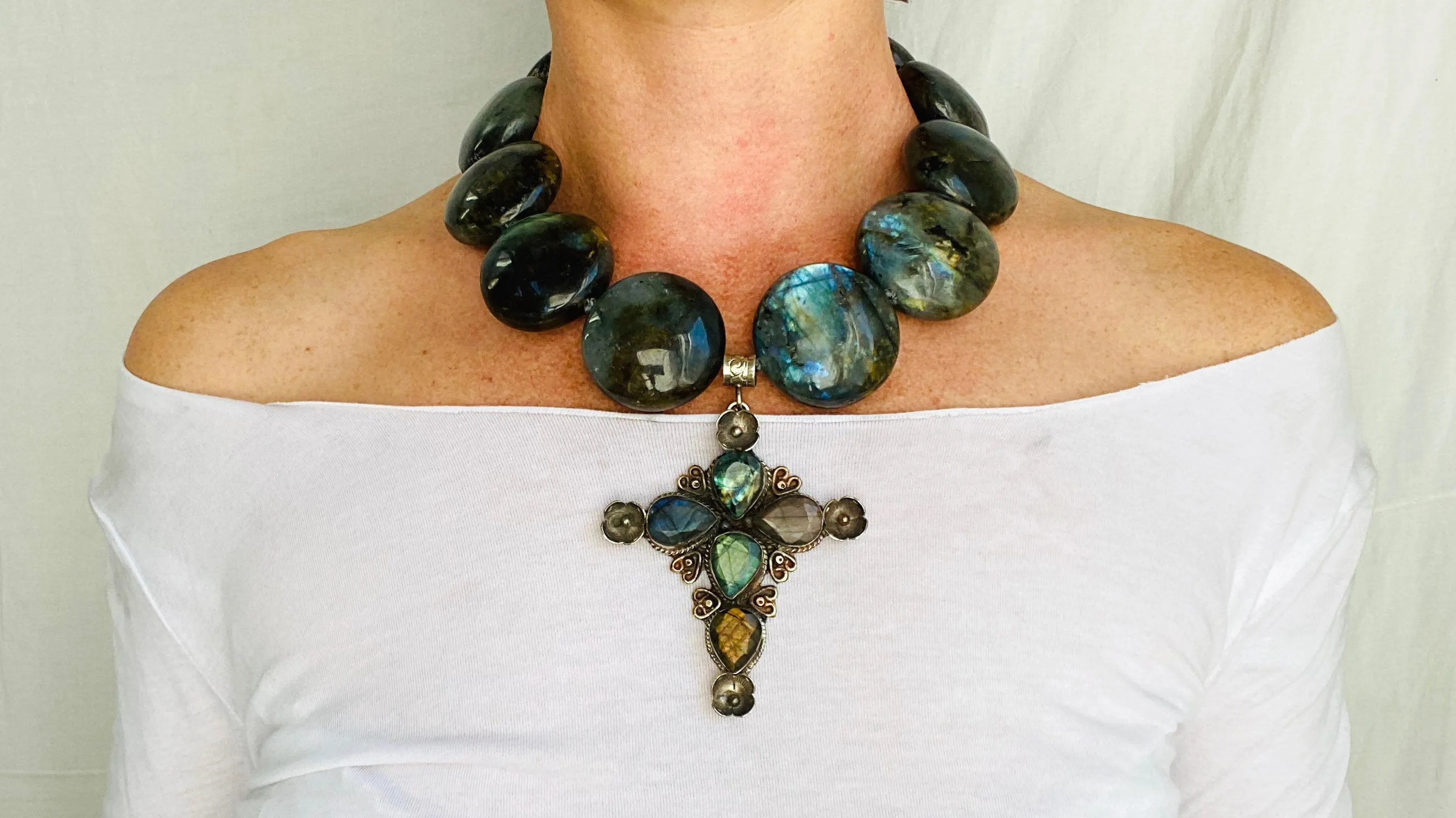 Labradorite Necklace. Tibetan Cross