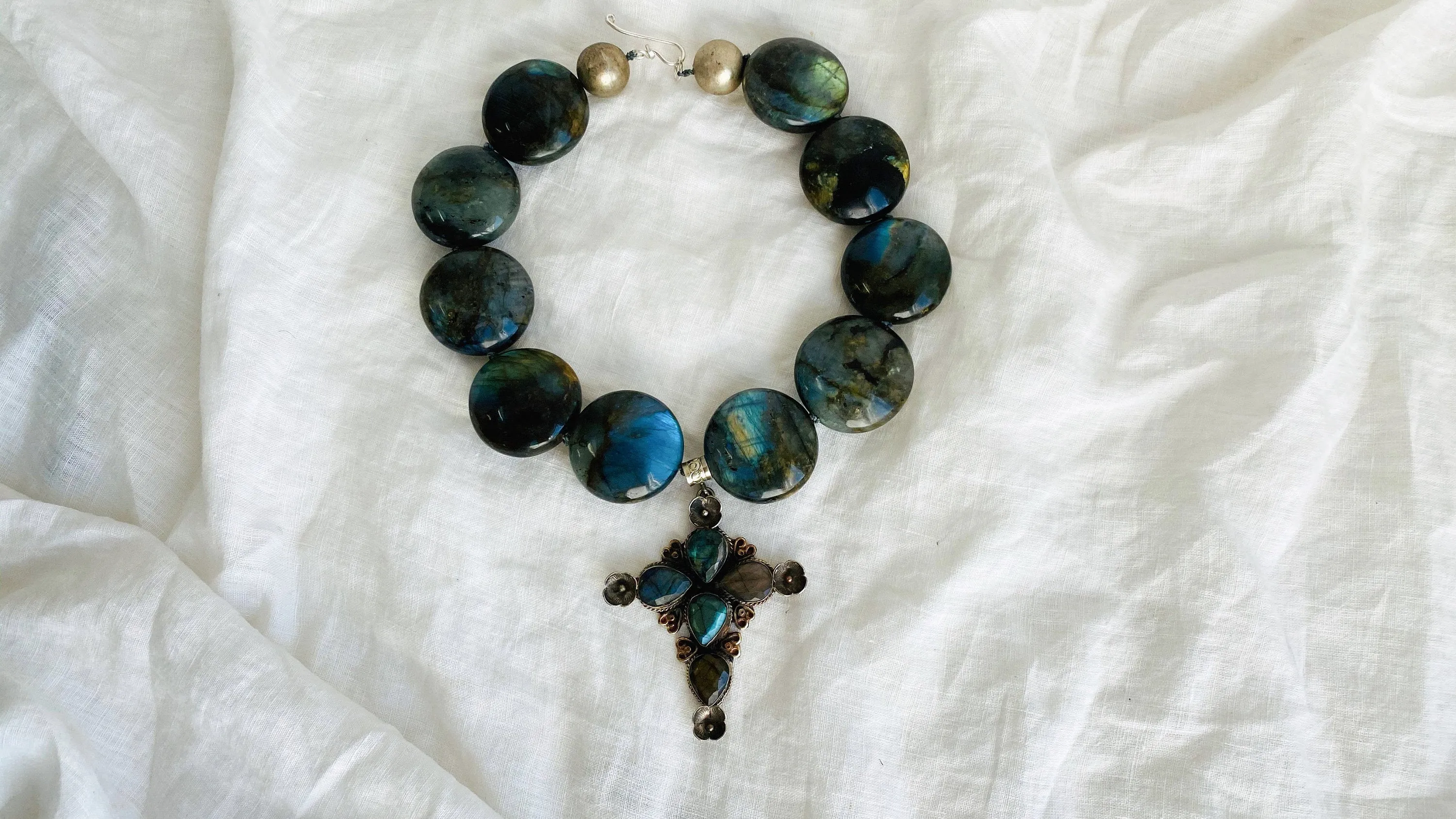 Labradorite Necklace. Tibetan Cross