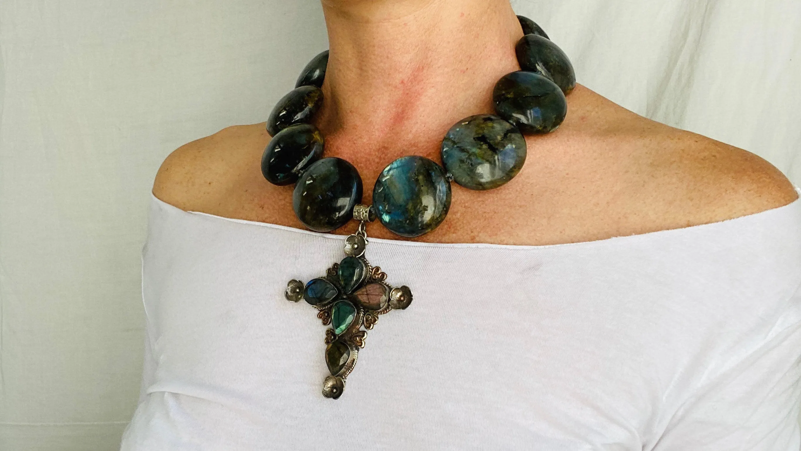 Labradorite Necklace. Tibetan Cross