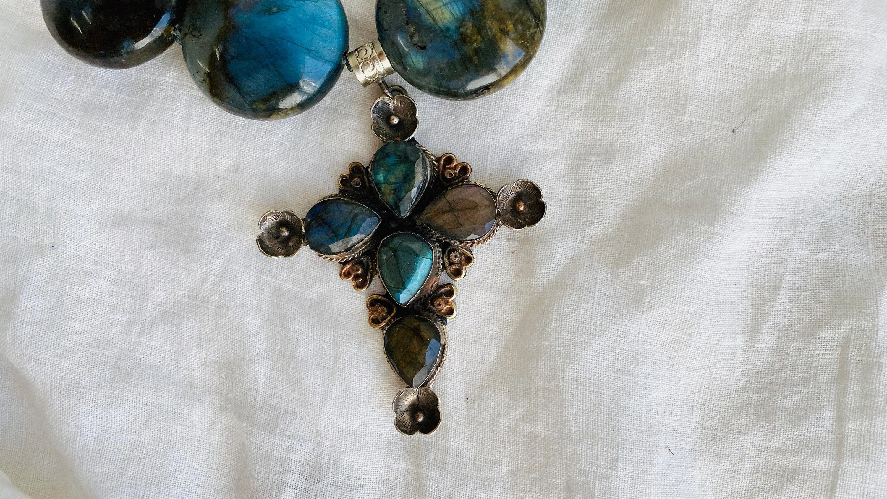 Labradorite Necklace. Tibetan Cross