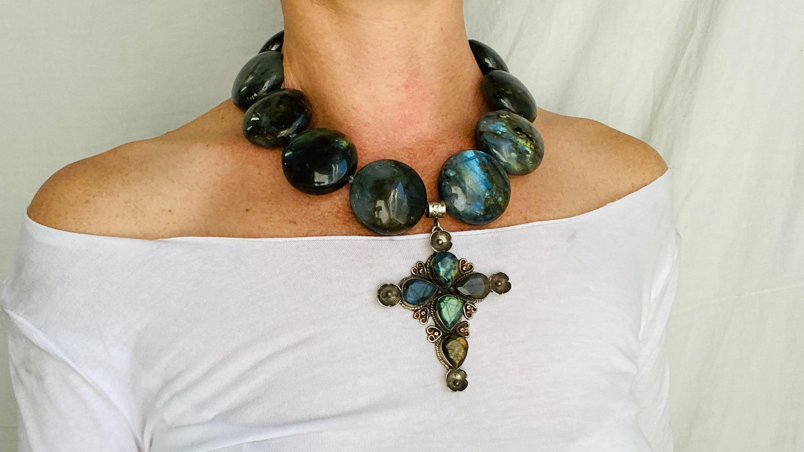 Labradorite Necklace. Tibetan Cross