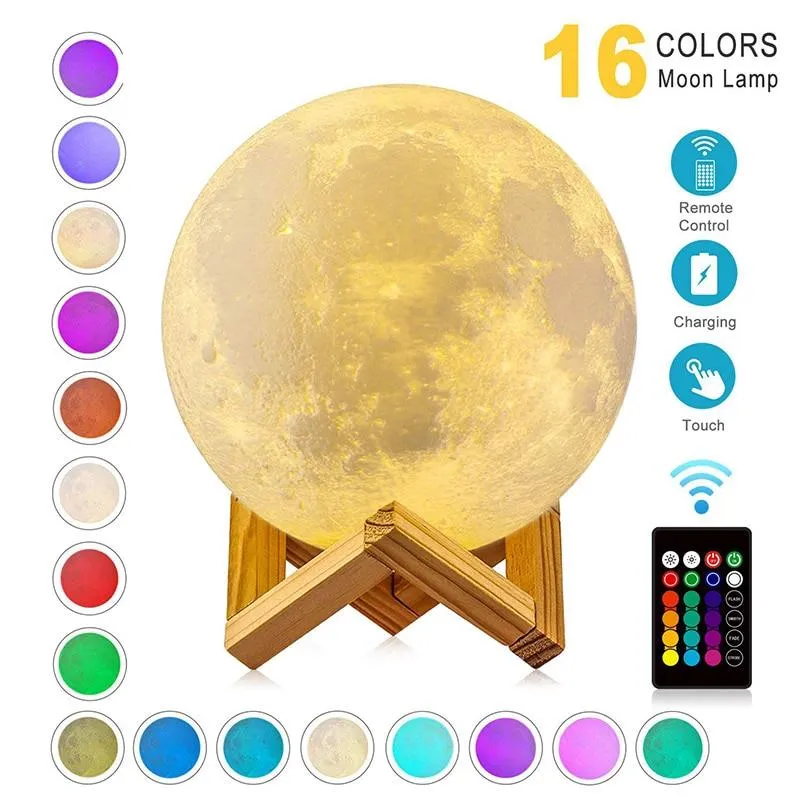 LED Rechargeable 3D Print Moon Touch Lamp
