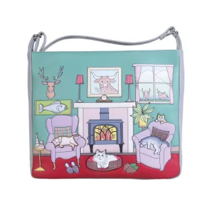 Mala Leather Grey Hamish's Cat House Compact Cross Body Bag