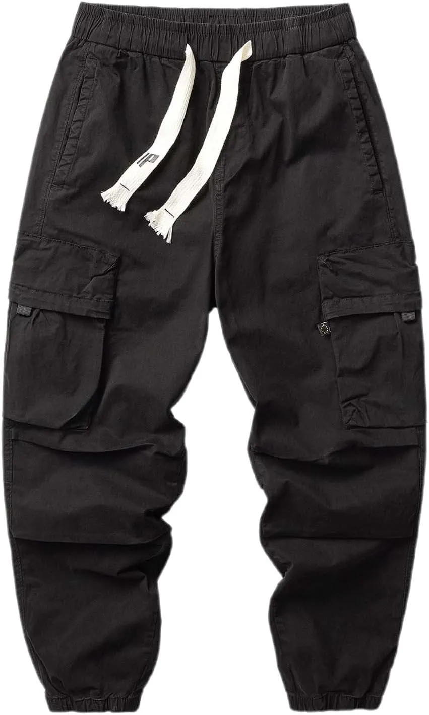 Men's Casual Cargo Joggers Sweatpants Baggy Tapered Harem Sports Pants Drawstring Waist Hiking Pant Multi Pockets