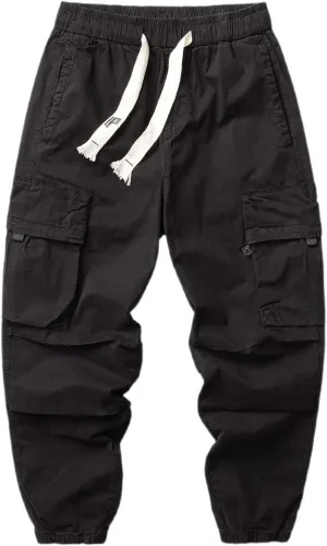 Men's Casual Cargo Joggers Sweatpants Baggy Tapered Harem Sports Pants Drawstring Waist Hiking Pant Multi Pockets