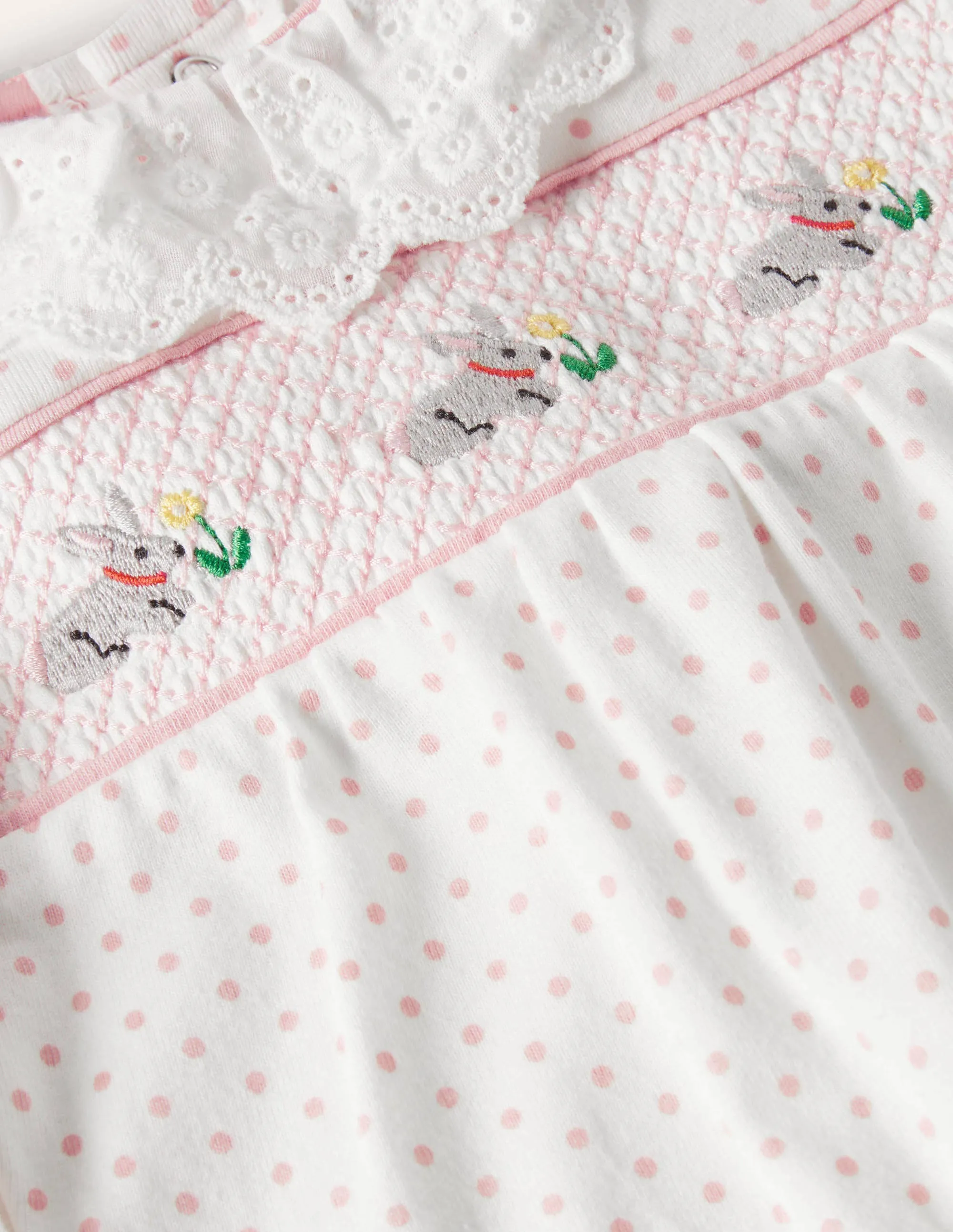 Organic Spot Smocked Sleepsuit-Boto Pink Tiny Spot