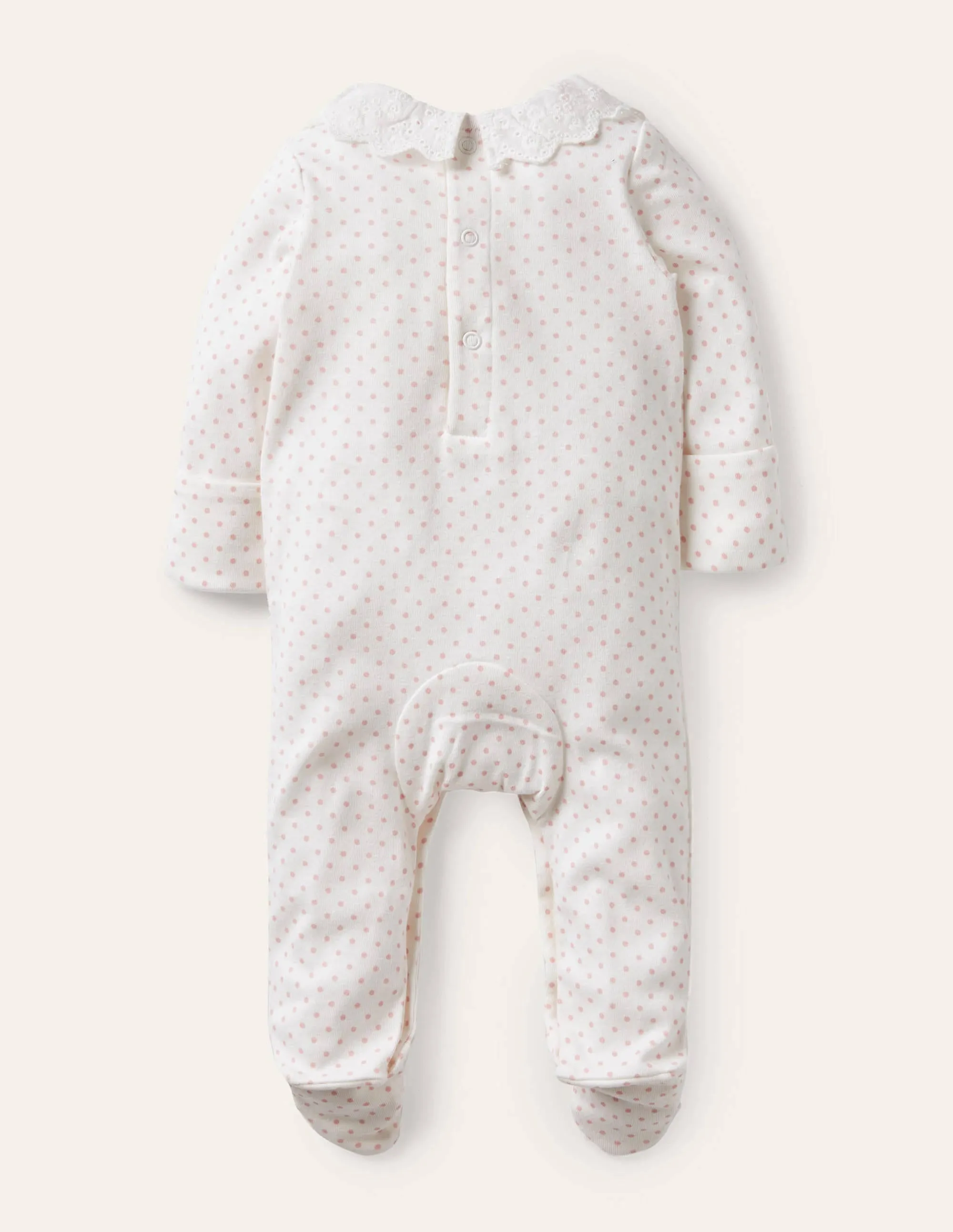 Organic Spot Smocked Sleepsuit-Boto Pink Tiny Spot