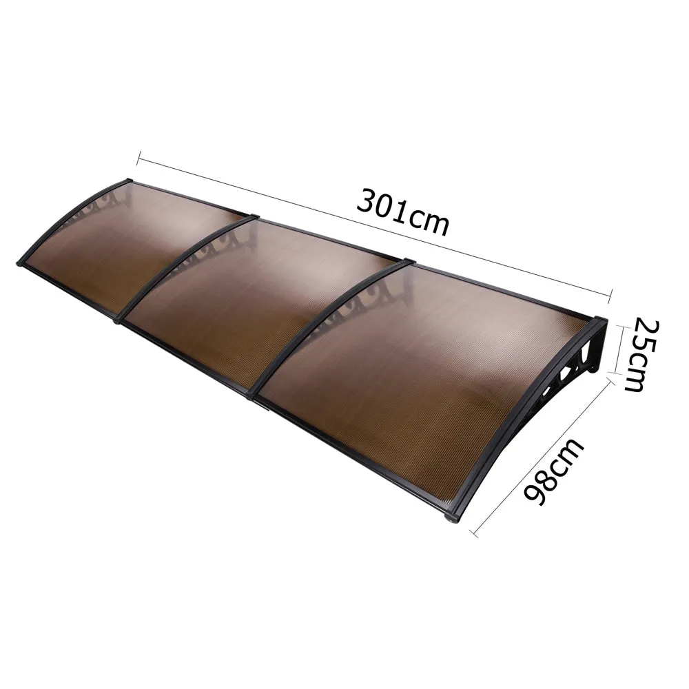 Outdoor DIY Door Window Awning French Style Cafe Canopy Sun Shield Rain Cover Brown 1 x 3m