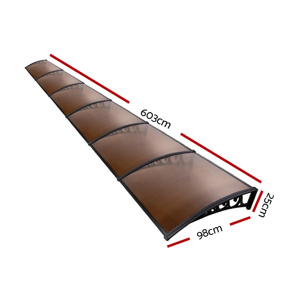 Outdoor DIY Door Window Awning French Style Cafe Canopy Sun Shield Rain Cover Brown 1 x 6m