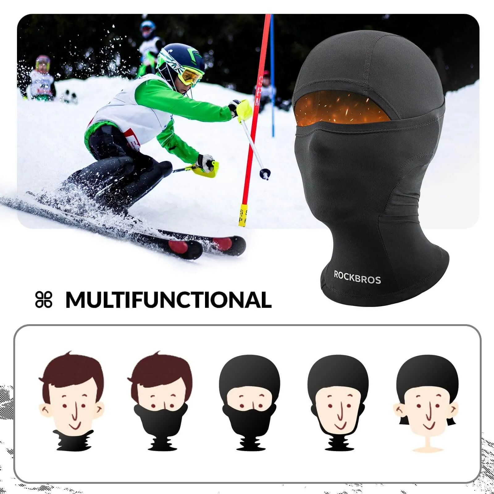 ROCKBROS Kids Balaclava Warm Face Mask for Girls Boys Outdoor Sports