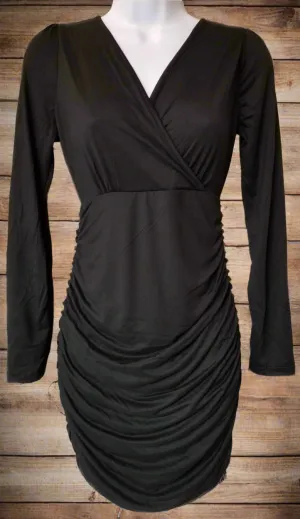 Shirring Mini Dress Long Sleeve