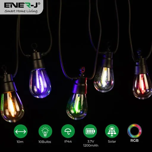 Solar RGB Meteor Show String Lights for festive season, 10 Meters 10 Lamps, IP44