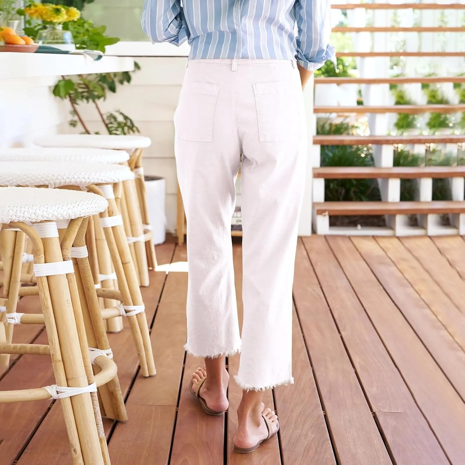 Women Linen Pants Tall Button Petite Short Cargo Capri Pants for Women Stretch Loose Summer Womens Capris Cotton