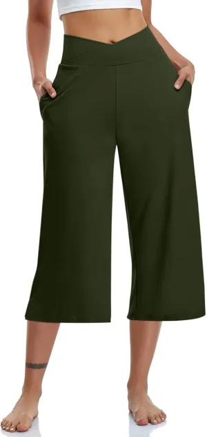 Womens Hiking Pants Elastic Waist Loose Linen Cotton Capris Petite Short Summer Capri Pants for Women Stretch Cargo