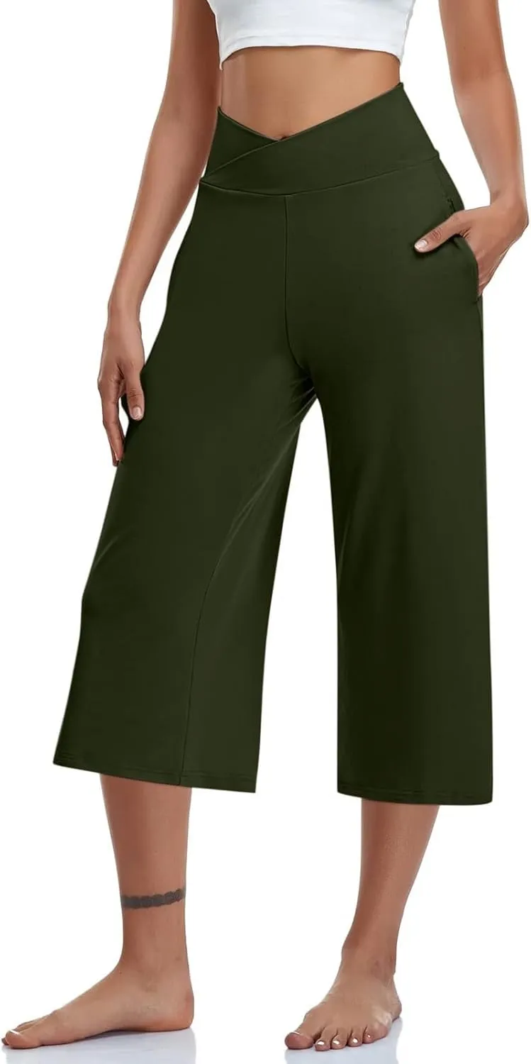 Womens Hiking Pants Elastic Waist Loose Linen Cotton Capris Petite Short Summer Capri Pants for Women Stretch Cargo