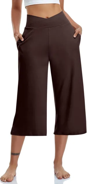 Womens Hiking Pants Elastic Waist Loose Linen Cotton Capris Petite Short Summer Capri Pants for Women Stretch Cargo