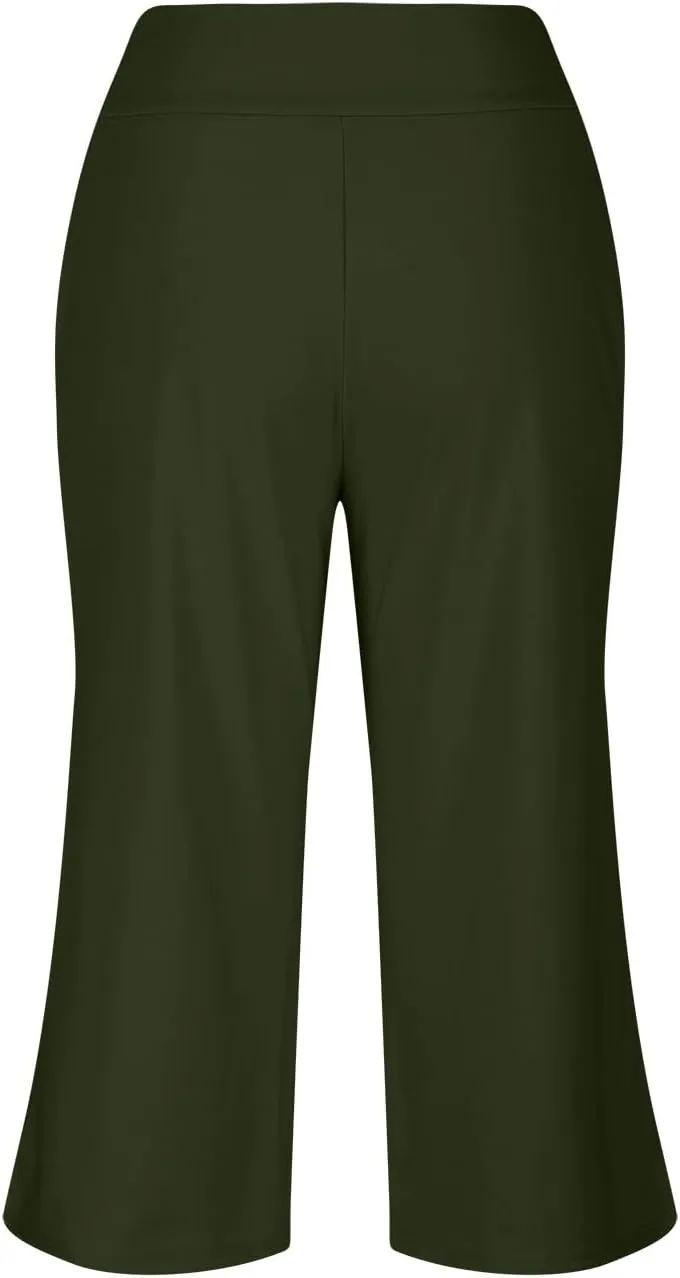 Womens Hiking Pants Elastic Waist Loose Linen Cotton Capris Petite Short Summer Capri Pants for Women Stretch Cargo