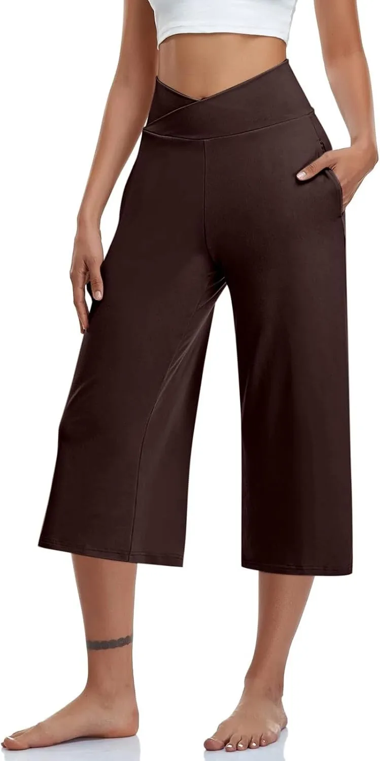 Womens Hiking Pants Elastic Waist Loose Linen Cotton Capris Petite Short Summer Capri Pants for Women Stretch Cargo