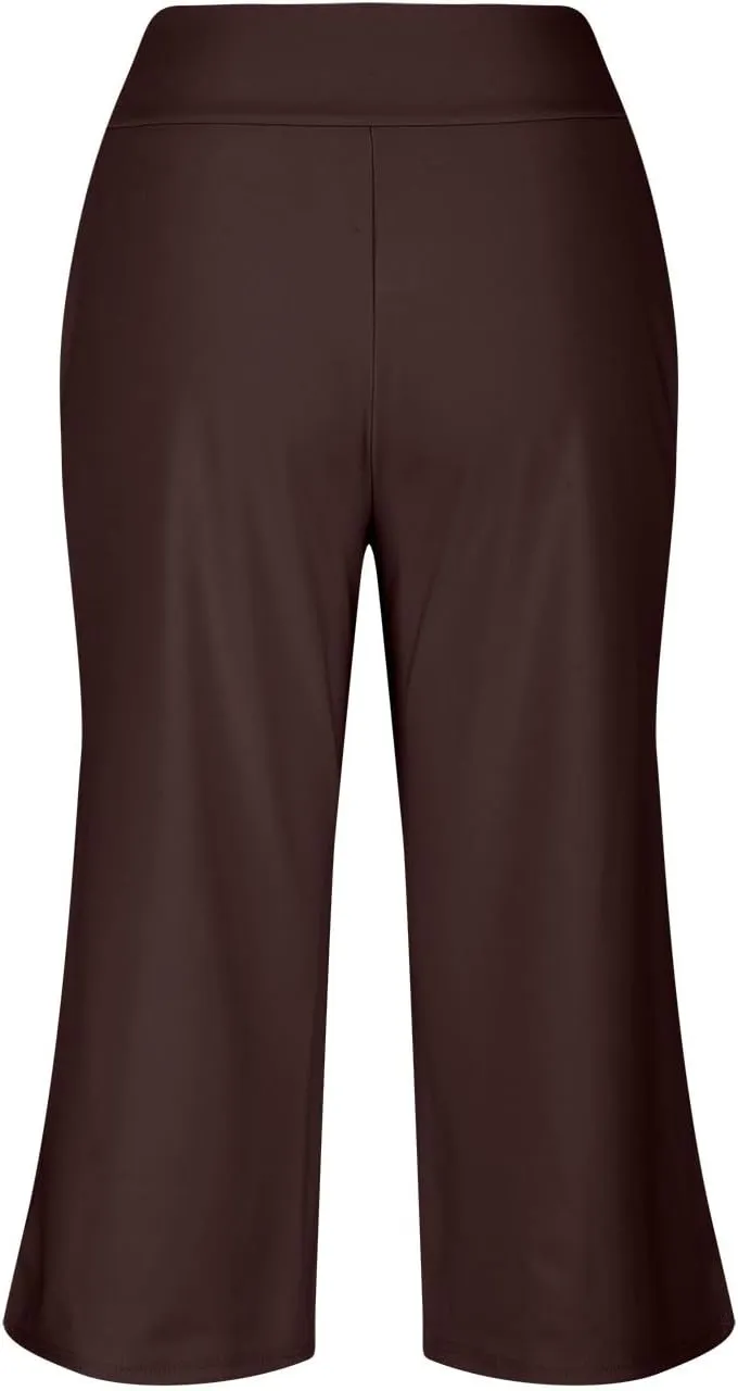 Womens Hiking Pants Elastic Waist Loose Linen Cotton Capris Petite Short Summer Capri Pants for Women Stretch Cargo